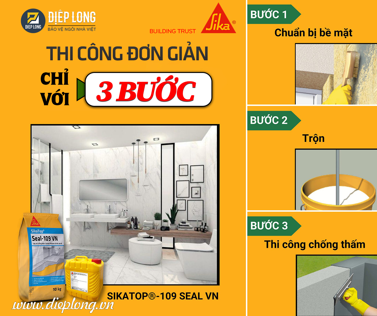 thi công chống thấm Sikatop Seal 109 chính hãng bình dương, tphcm